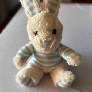 Goffa Plush Cream Bunny with Light Blue Stripes